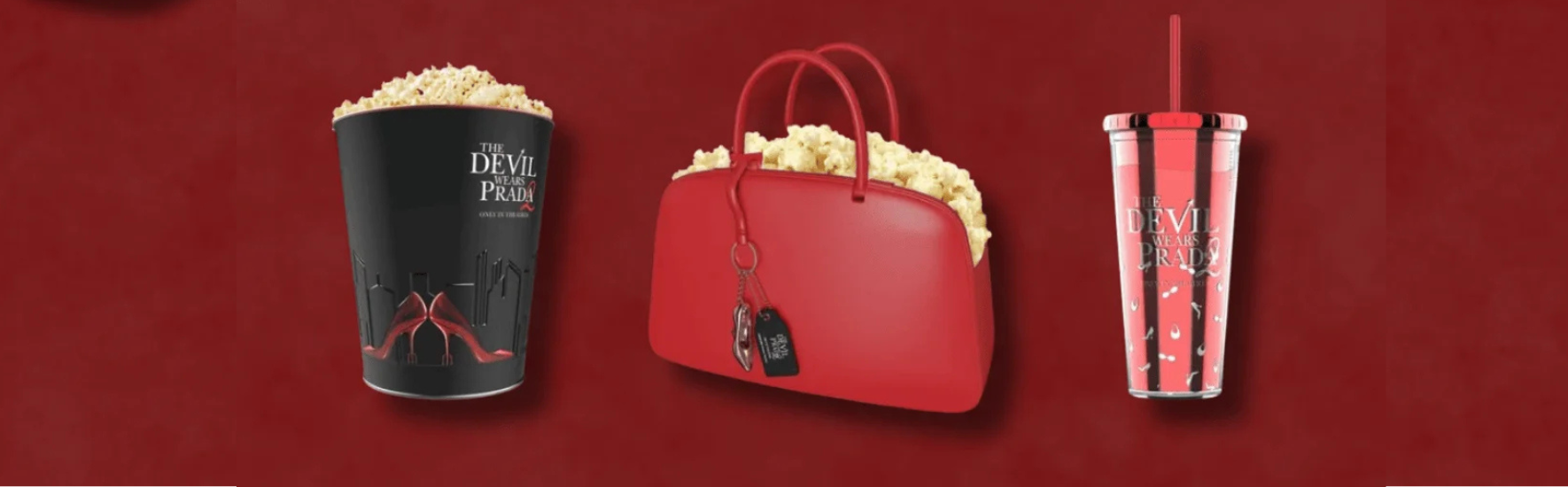 Com a estreia de O Diabo Veste Prada 2 se aproximando, redes de cinema nos Estados Unidos começaram a divulgar uma série de itens colecionáveis que acompanharão os tradicionais combos de pipoca e refrigerante nas sessões. Entre os produtos que mais chamaram atenção está um balde de pipoca em formato de bolsa de mão.
